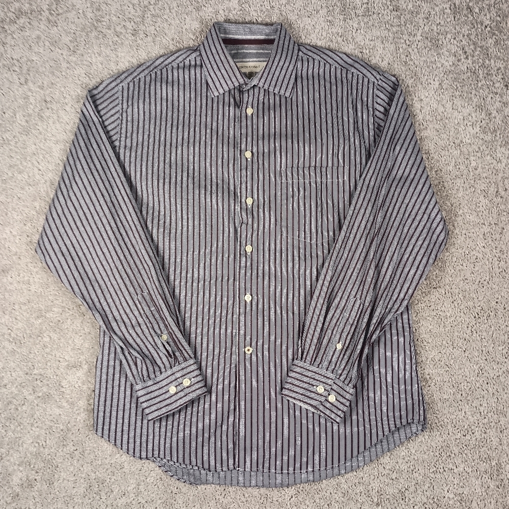 Pronto Uomo Striped Houndstooth Large Mens Button Down Shirt - Picture 2 of 9